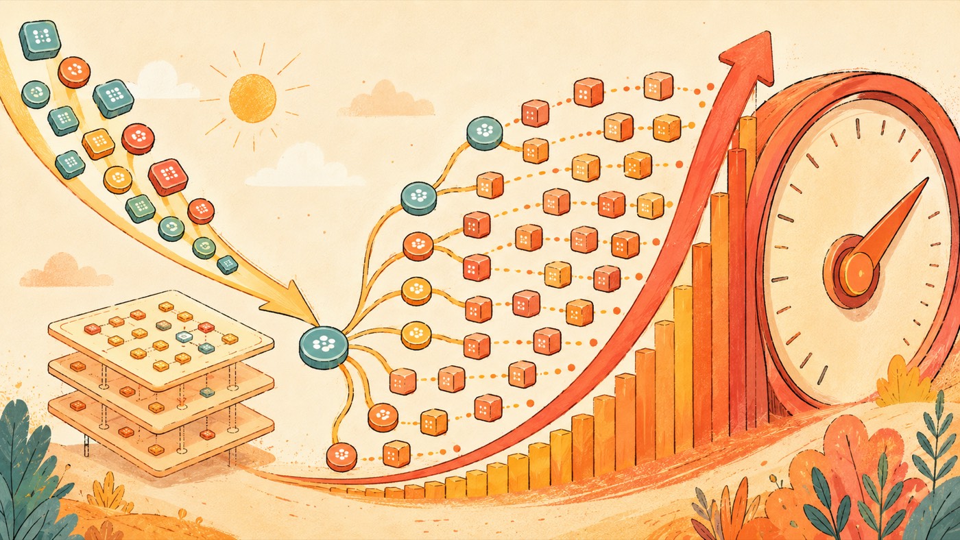 Illustration of text tokens streaming into an AI model that fans them out into ever more tokens, driving a rising cost curve next to a taxi-style meter